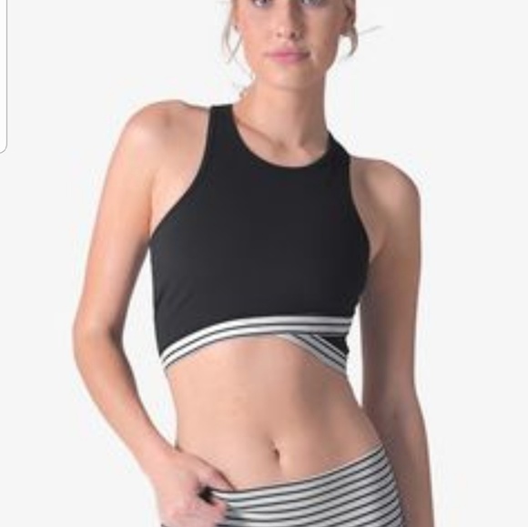 Sports Bra Lime Green Stripe Band Asymmetrical - Picture 6 of 6